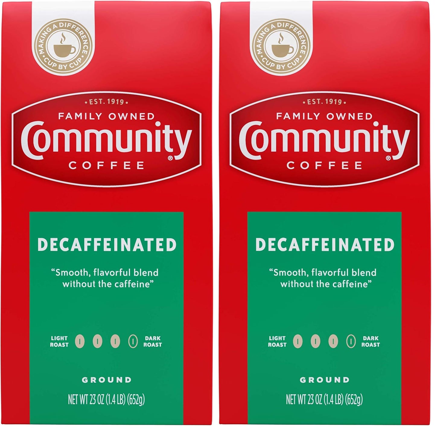 Community Coffee Medium-Dark Roast 23 Ounce, Decaffeinated Ground Coffee, 23 Ounce Bag (Pack of 2)