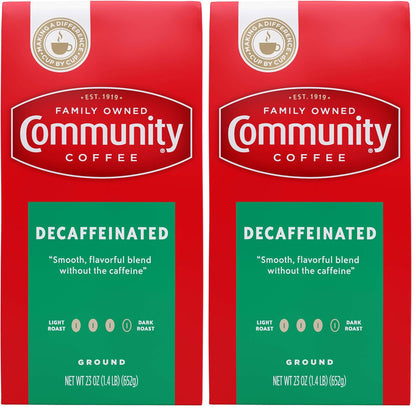 Community Coffee Medium-Dark Roast 23 Ounce, Decaffeinated Ground Coffee, 23 Ounce Bag (Pack of 2)