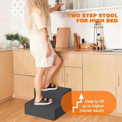 High Density Foam Two Bed Step Stool for Seniors Adults, 11.8" Rise Step with Double Sided Non-Slip Surface & Pads for High Bed/Kitchen/Door Entrance