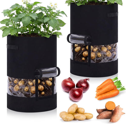 Baderke Potato Grow Bags - 2 Pack with Harvest Window & 360 Visibility | 30 Gallon, Black
