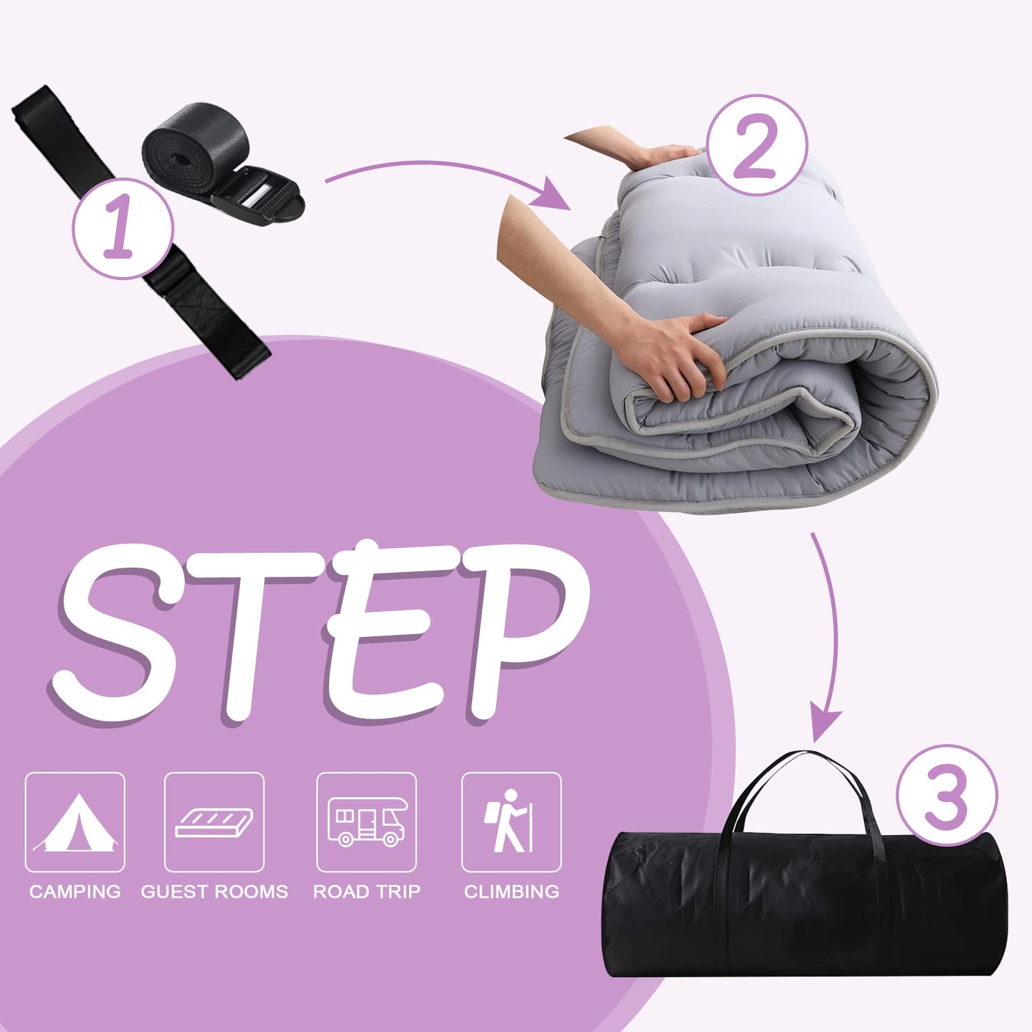 MIRUO Sleeping Mat on Floor for Adults, Kids Futon Mattress SleepMattress Pads Sleeping Mat Floor Mattress for Adults Japanese Mattress Car Camping Mattress Full Size (A-GE11012-M-USAM021)