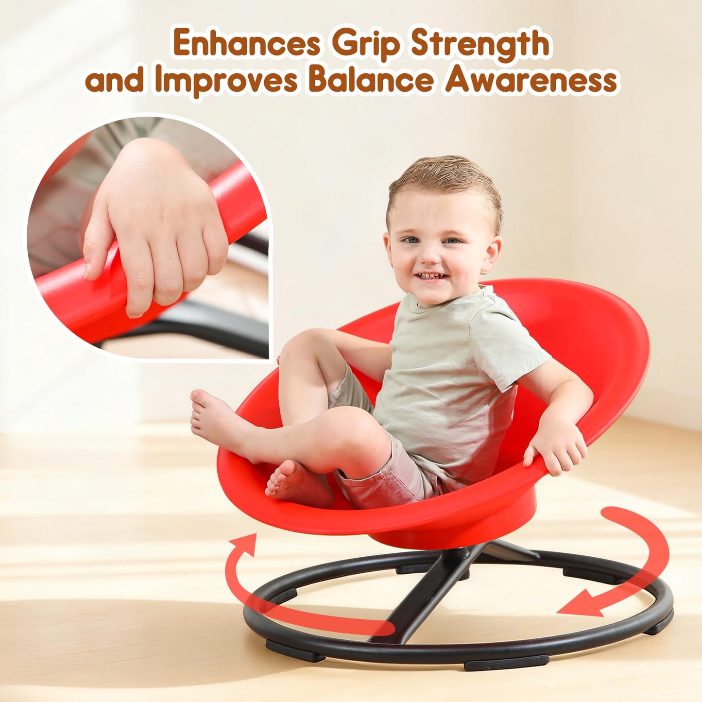 HAPPYMATY Spinning Chair for Autistic Kids, Sit and Spin Autism Toys for Age 3+, Sensory Swivel Chair Enhancing Motor Skills, Educational Indoor & Outdoor Toys (Red)