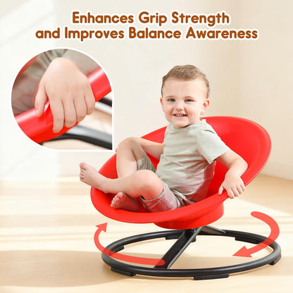 HAPPYMATY Spinning Chair for Autistic Kids, Sit and Spin Autism Toys for Age 3+, Sensory Swivel Chair Enhancing Motor Skills, Educational Indoor & Outdoor Toys (Red)