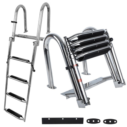 Pontoon Boat Ladder,Polished 316 Stainless Steel 4 Step Telescoping Ladder,600LBS Capacity for Sailboats,Ships,Most Swimming Pools,Docks,pontoons.
