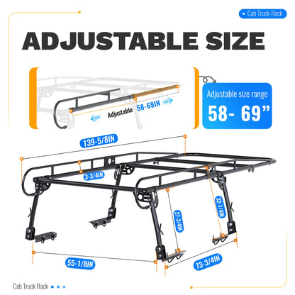 ALMULOO Adjustabl Truck Ladder Rack 60" W x 138" L x 34" H Universal Truck Pickup Bed Contractor Rack Heavy Duty Steel Lumber Utility Kayak Rack 1000lbs