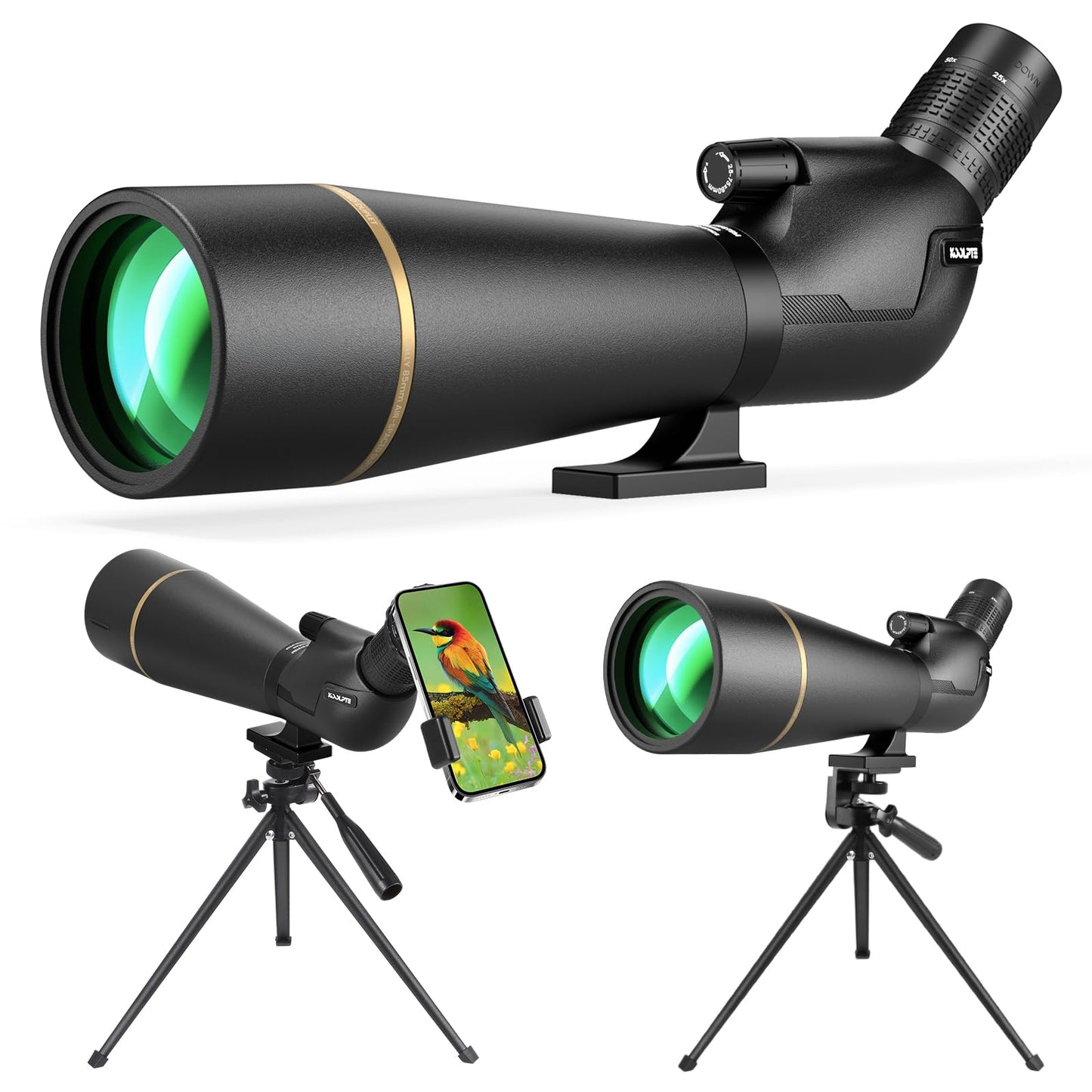 25-75x85 Spotting Scope with ED Glass, Phone Adapter, Tripod & Carrying Bag - Fully Multi-Coated BAK4 Waterproof Zoom Spotter Scope for Bird Watching, Wildlife Viewing, Hunting (Black)