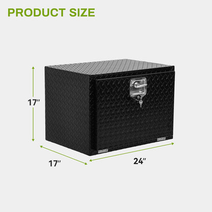 AUTOSAVER88 24 Inch Underbody Tool Boxes, Heavy Duty Aluminum Diamond Plate Toolbox Organizer, Waterproof Chest Storage Box with Lock for Trucks, Trailers, RVs, Warehouses, Black
