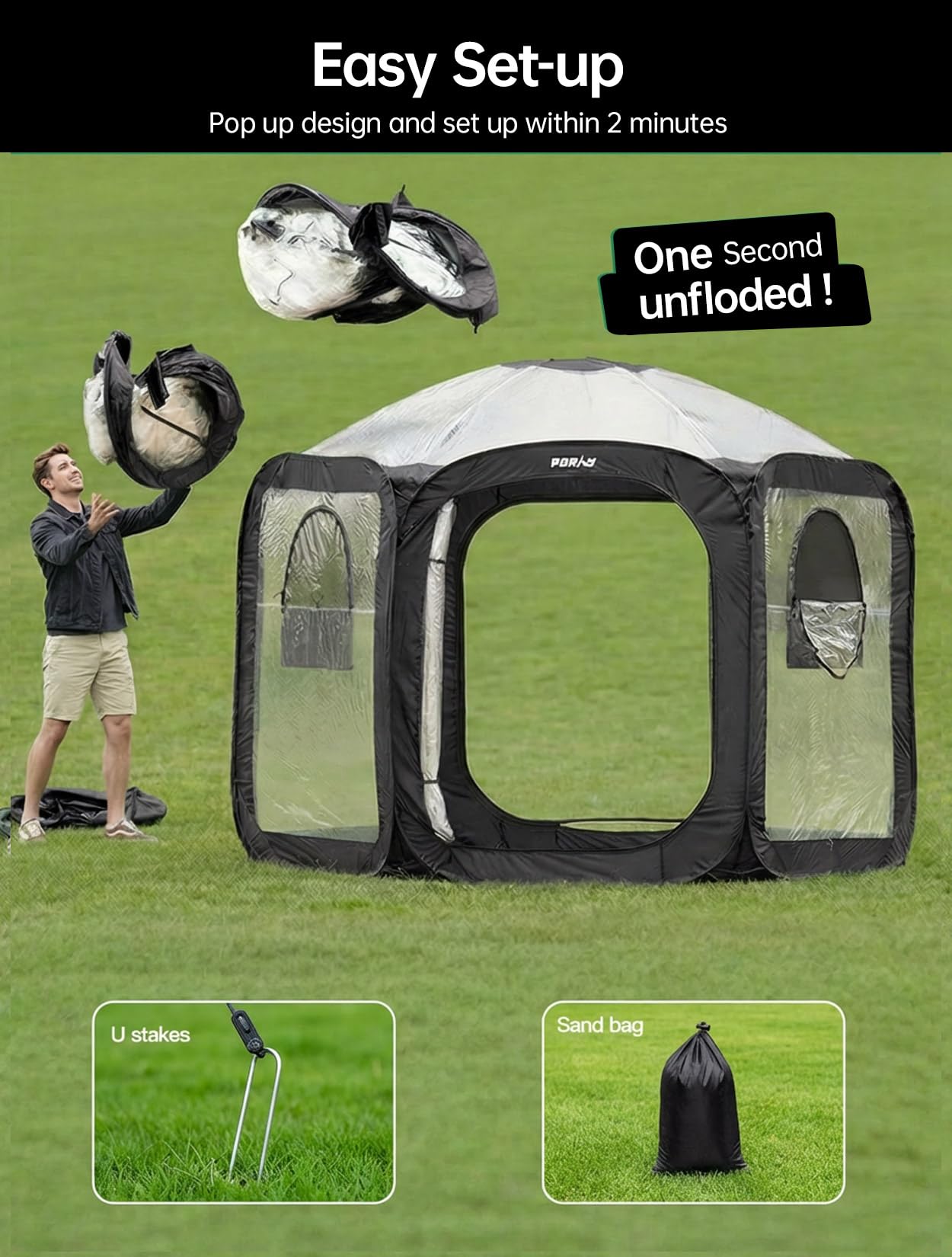 Porayhut Pop Up Greenhouse Tent,Portable Large Walk-in Plant House 10’X10’ ,Indoor Outdoor Gardening Plant Sunshine Room with PVC Mesh Cloth Cover for Protecting Plant from Cold Frost & Birds