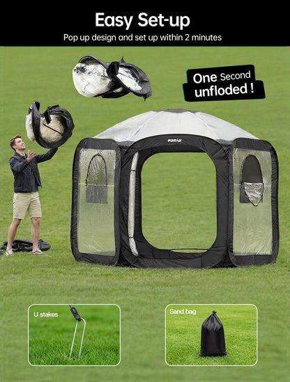 Porayhut Pop Up Greenhouse Tent,Portable Large Walk-in Plant House 10’X10’ ,Indoor Outdoor Gardening Plant Sunshine Room with PVC Mesh Cloth Cover for Protecting Plant from Cold Frost & Birds