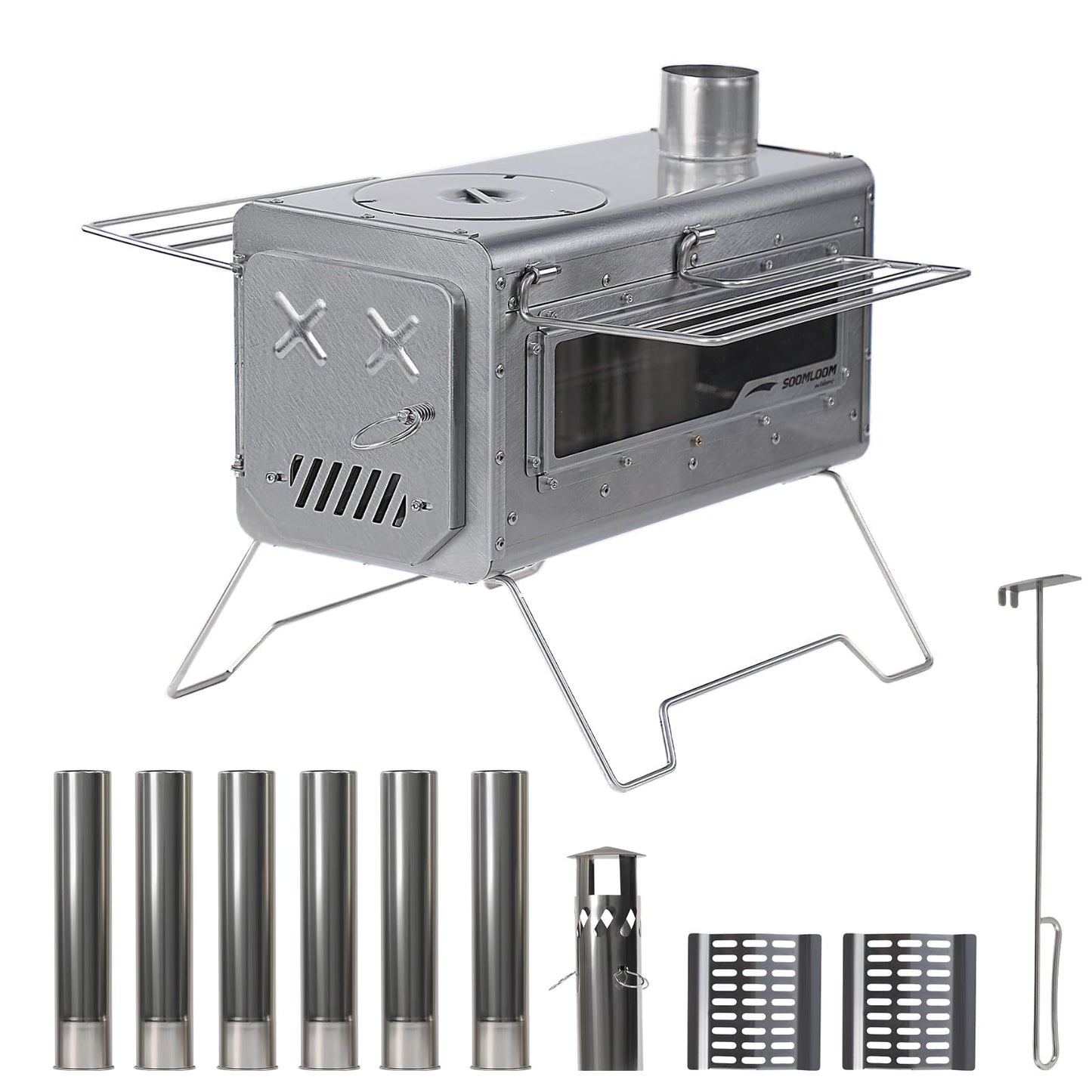 Soomloom Firewood Stove PROTO Dual-purpose Camping Pellets Combi Stove Stainless Steel Compact Tent Cooking Barbecue BBQ Campfire Chimney Portable Camp Outdoor Heating Hybrid Stove