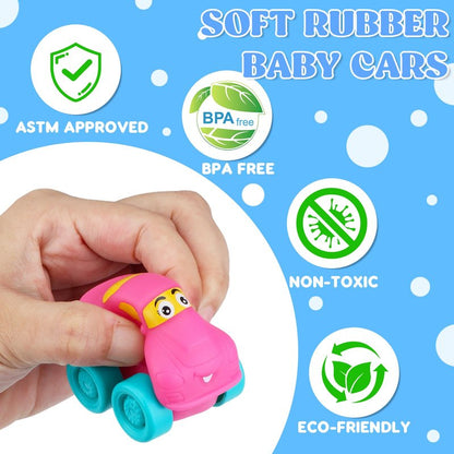 Prefilled Easter Eggs with Toy Cars: 12Pcs Filled Easter Eggs with Soft Rubber Car Toys, Easter Basket Stuffers for Baby Toddlers Kids Bath Toys Vehicles, Easter Eggs Fillers Hunts Party Favors Gifts
