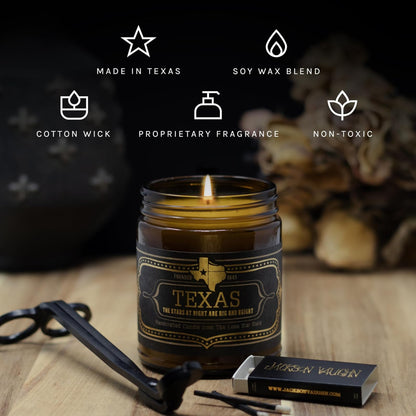 Jackson Vaughn Scented Texas Candle | Aromatherapy Long Lasting Candles Luxury Home Fragrance Decor Gifts Hand Poured Soy Wax Blend Notes Wild Sage, Vanilla, Campfire 40 Hour Burn 9oz (Texas)