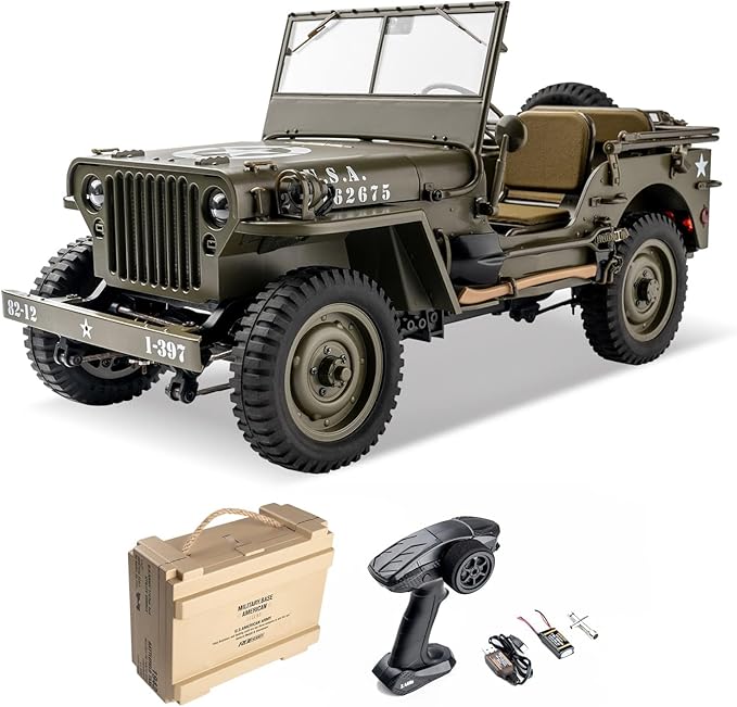 FCXㅤ RocHobby 1/12 1941 MB Scaler RC Jeep 4x4 Hobby Grade RTR RC Car Mini RC Rock Crawler Military RC Truck with 180 Brushed Motor LED Lights for Adults
