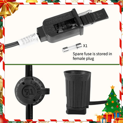 Minetom C9 Stringer Lights, 100 FT Connectable with 100 Sockets, Black Wire, 12in Spacing, Plastic, Outdoor Patio Use