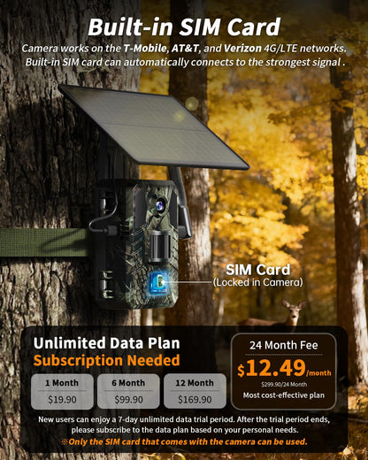 Loatos Cellular Trail Camera 2 Packs, AI Animal Detection Trail Camera Built-in SIM Card 4G LTE with Unlimited Data Plan Game Cameras with Night Vision Motion Activated Waterproof 2K Live View