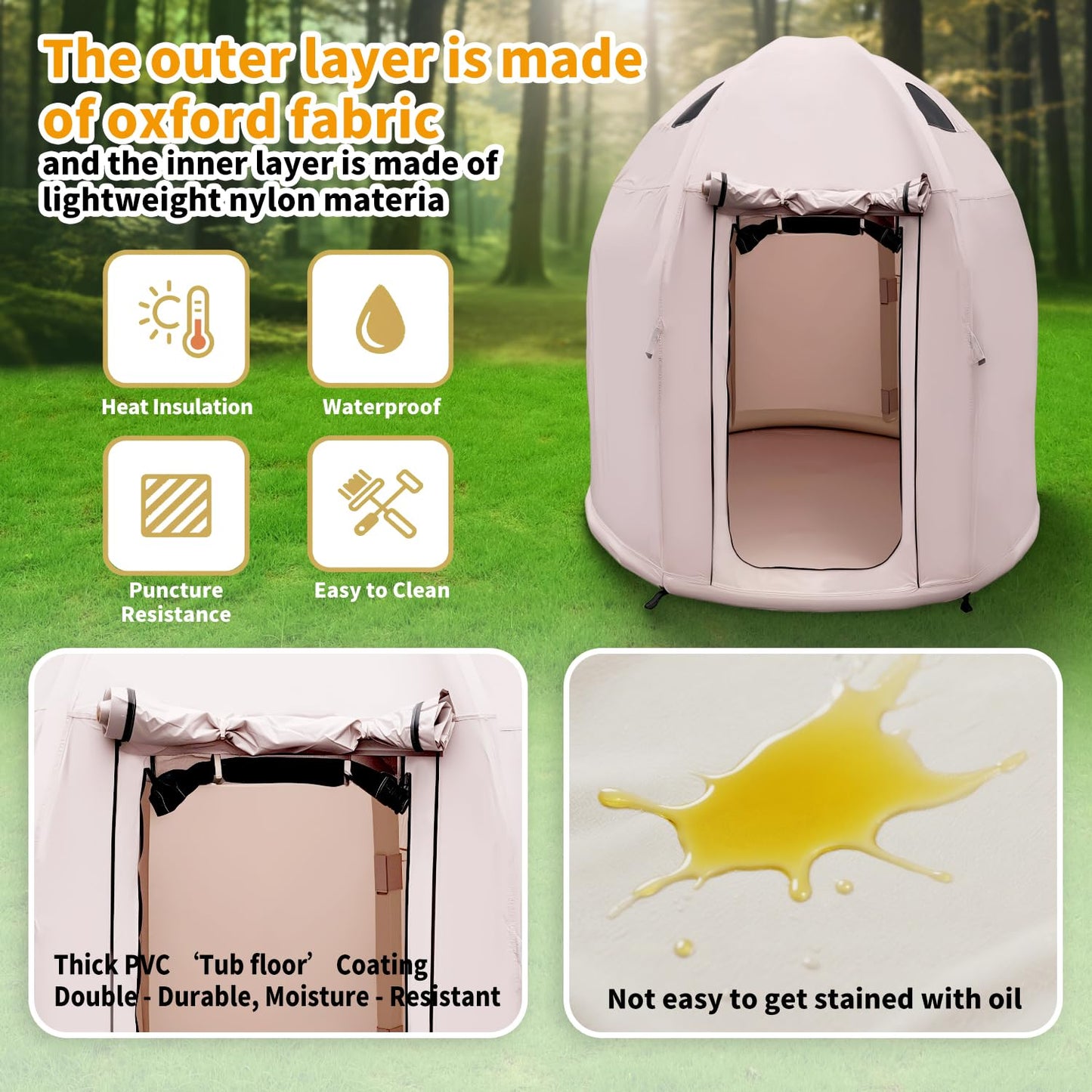 Inflatable Camping Tent with Hand Pump,4 Season Waterproof Outdoor Oxford Blow up 2-4Person with Mesh Windows & Door Tent House. (6.9x6.9 ft)