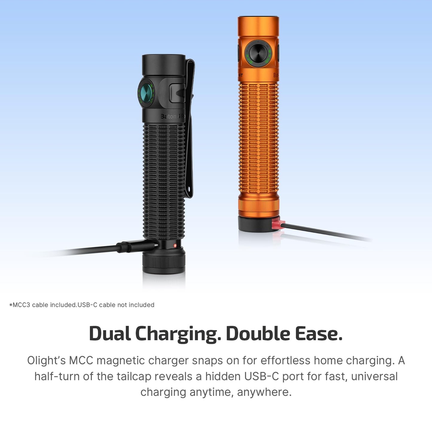 OLIGHT Baton4 Pro EDC Flashlight Rechargeable, 1600 Lumens Small Pocket Flash Light with Magnetic & USB-C Charging and Tail Switch Bundle with Oclip Pro S Clip-on Light, 600 lms Type-C with White LED,