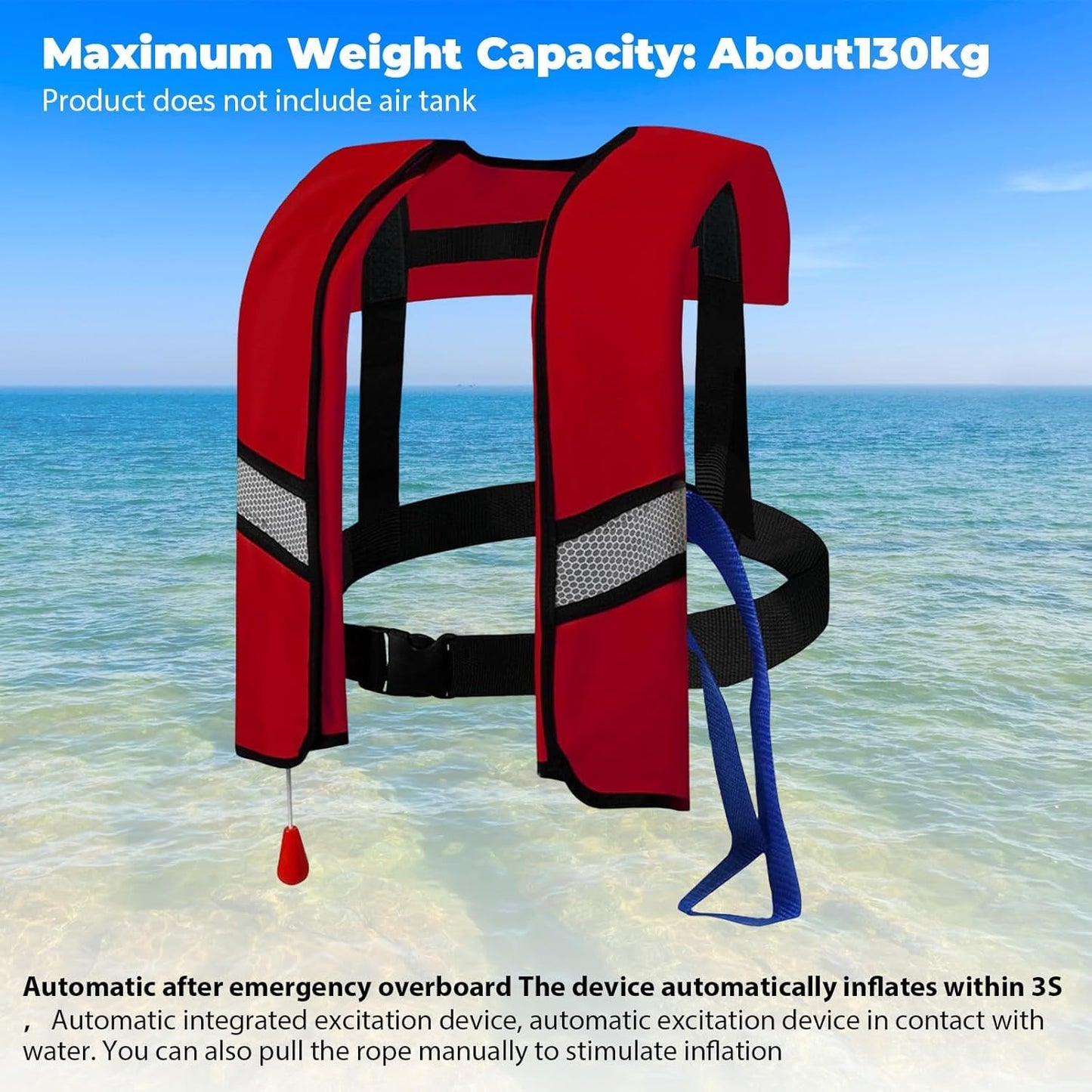 3-Pack 150N Unisex Automatic Life Jacket - Lightweight Inflatable Flotation Device with Reflective Patches, Whistle, Extra Tube - Suitable for Rowing, Boarding (Blue)