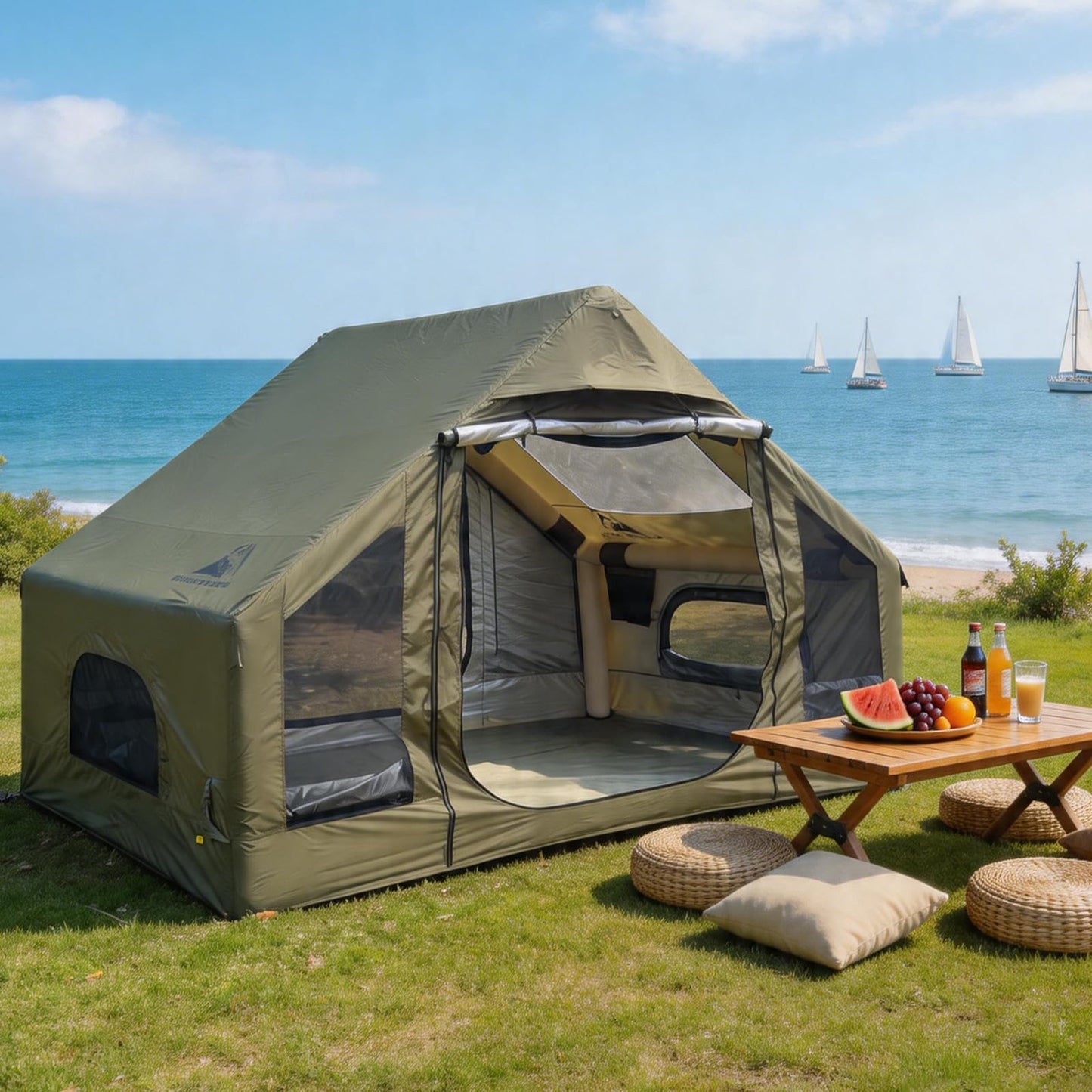 Romantic Camp Inflatable Camping Tent for 4-6 Person, Waterproof Blow up Tent with Pump, 4-Season Hot Tent for Camping & Hiking