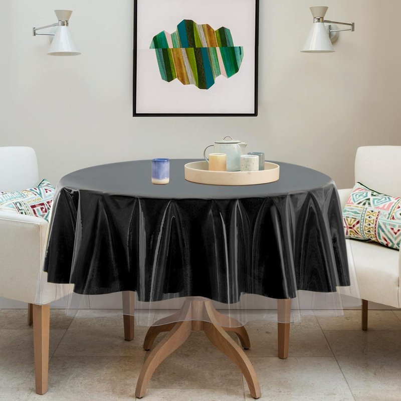 sancua Clear Plastic 100% Waterproof Round Tablecloth - 70 Inch - Vinyl PVC Table Cloth Protector Oil Spill Proof Wipe Clean Table Cover for Dining Tables, Parties, Camping, Crystal Clear