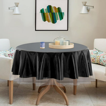 sancua Clear Plastic 100% Waterproof Round Tablecloth - 70 Inch - Vinyl PVC Table Cloth Protector Oil Spill Proof Wipe Clean Table Cover for Dining Tables, Parties, Camping, Crystal Clear