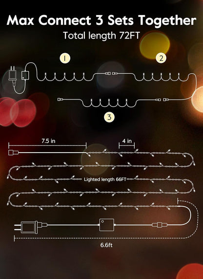 66FT 200 LED Christmas Tree Lights - Twinkle Fairy String Lights with 8 Flashing Modes | Warm White for Indoor & Outdoor Holiday Decor