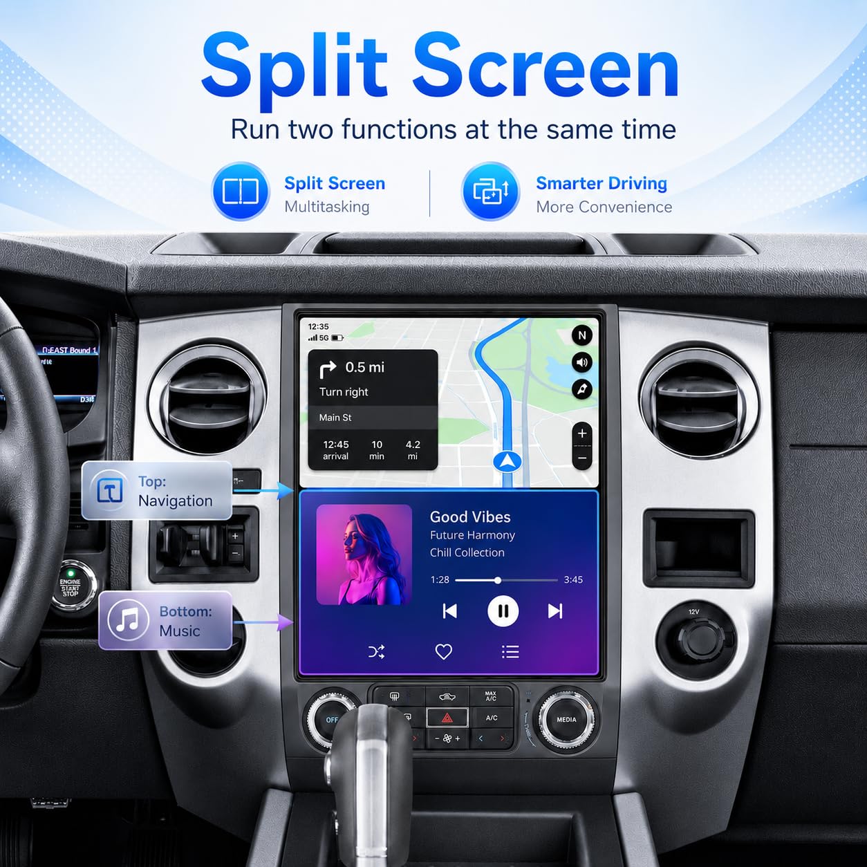 CIGKTSEIN Car Radio for Ford Expedition 2015 2016 2017, 8-Core 4+64GB Android Upgrade Stereo with Wireless Carplay Android Auto, 12.1'' T-Style Screen with GPS WiFi SWC AM/FM Backup Camera