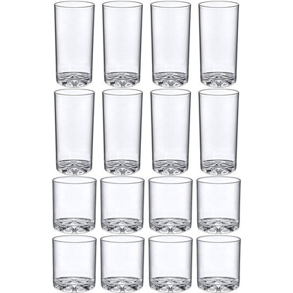 Amazing Abby - Liberty - 12-Ounce and 16-Ounce Plastic Tumblers (Set of 16), Plastic Drinking Glasses, All-Clear Reusable Plastic Cups, BPA-Free, Shatter-Proof, Dishwasher-Safe