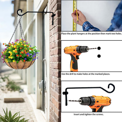Uiyicil 2 Pack Plant Hanger Wall Hook, Heavy Duty Metal Plant Hangers Outdoor Holds Up to 40 lb, Hooks for Hanging for Hanging Plants Indoor Outdoor Patio Garden （9.4IN Black）