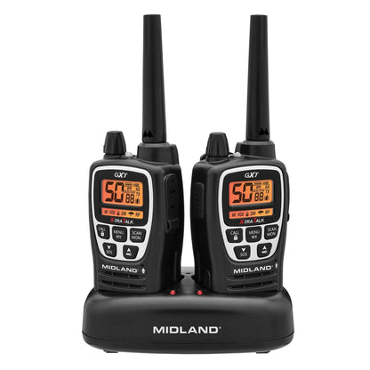 Midland GXT3000 GMRS Two-Way Radio (50-Channel, Repeater Capable, Long Range, 142 Privacy Codes, SOS, NOAA, Rechargeable Lithium Ion Battery, Black/Silver, 2-Pack)