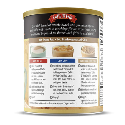 Caffe D’Vita Spiced Chai Latte Mix - Chai Tea Latte Powder Mix, Gluten Free, Chai Tea Powder, No Cholesterol, No Hydrogenated Oils, No Trans Fat, Spiced Chai Latte Powder Mix - 1 Lb Can, 6-Pack