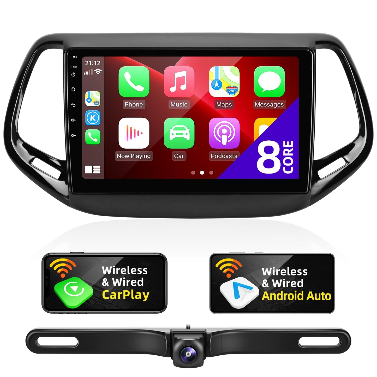 CGOGC for Jeep Compass 2017-2020 Radio Compatible with Wireless Carplay Android Auto TouchScreen Car Stereo Upgrade Bluetooth GPS FM/AM WIFI Navigation Backup Camera Multimedia Player 8-Core Head Unit