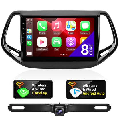 CGOGC for Jeep Compass 2017-2020 Radio Compatible with Wireless Carplay Android Auto TouchScreen Car Stereo Upgrade Bluetooth GPS FM/AM WIFI Navigation Backup Camera Multimedia Player 8-Core Head Unit