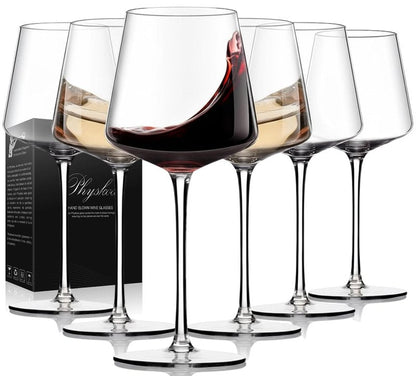 Physkoa Wine Glasses Set 6-18oz-LeadFree Wine Glass with Long Stem,Clear Stemmed Wine Glasses【HandBlown Glassware】 Crystal Wine Gifts for Women Birthday Wedding