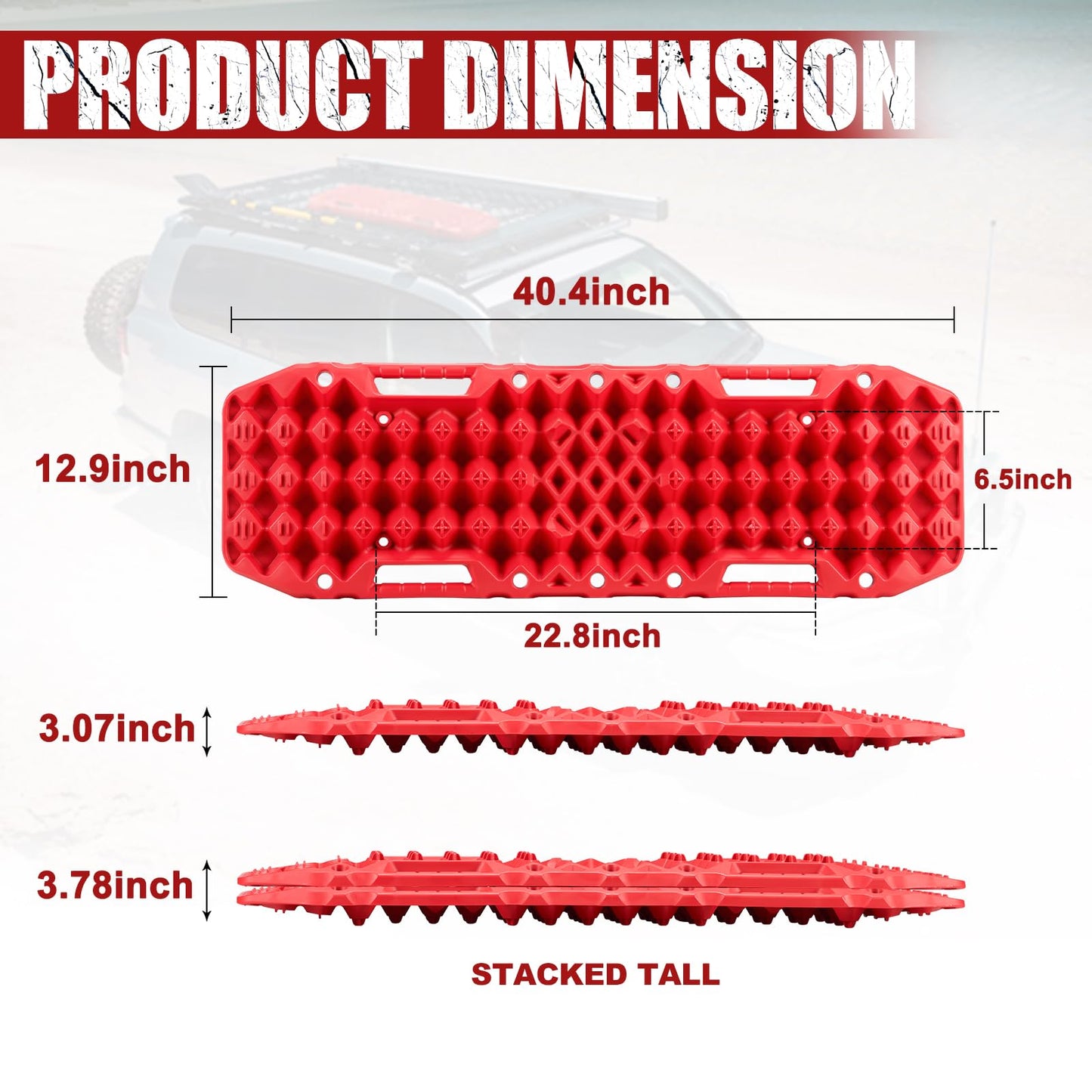 BUNKER INDUST Traction Boards with Jack Base Black (Red) + 1"×30ft Kinetic Recovery Rope with 2 Soft Shackles Kit