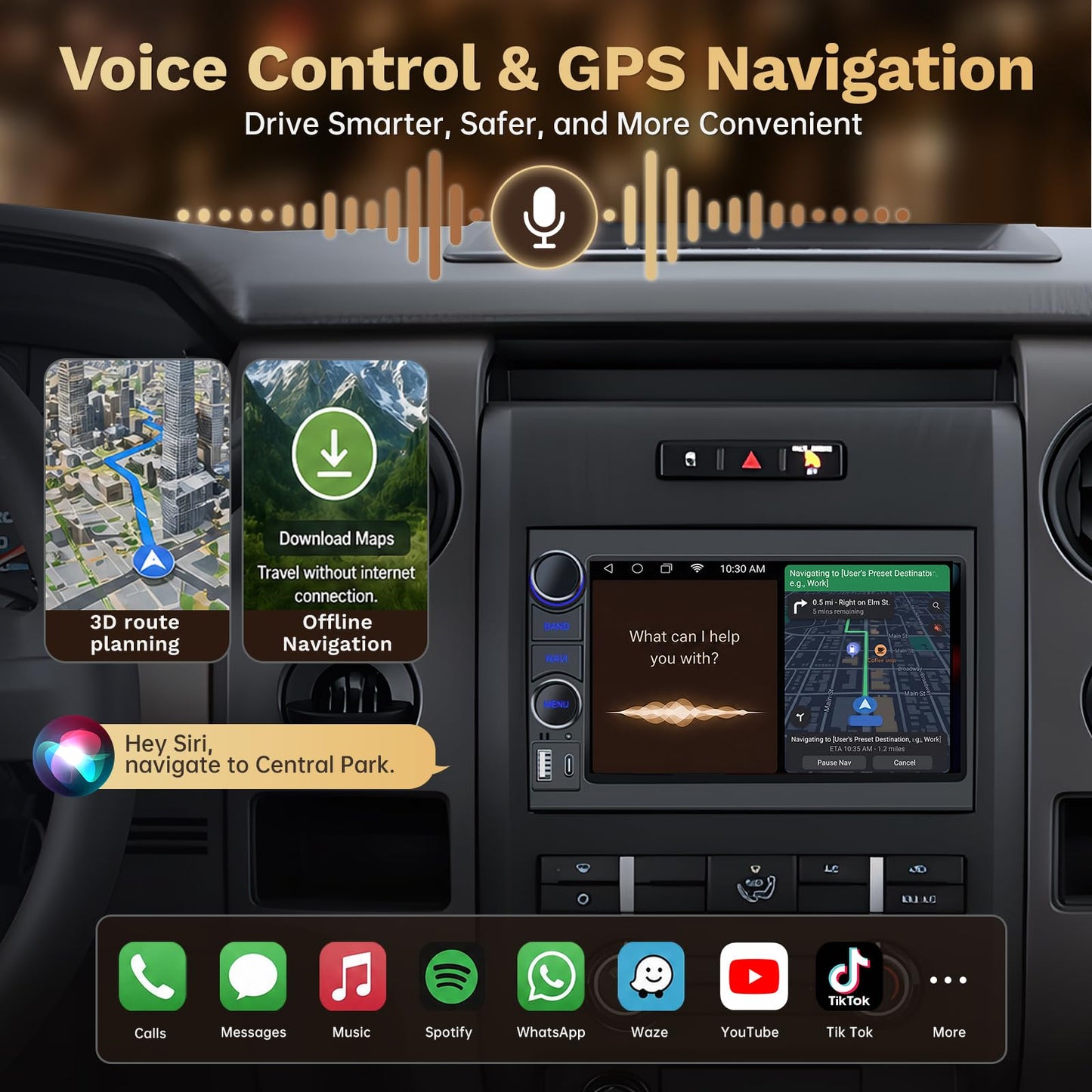 [4Core + 64G ROM] Car Radio Stereo for Ford F150 2004-2008: 7" Touch Screen Head Unit with Wireless Carplay Android Auto Bluetooth 5G-WiFi GPS RDS EQ HiFi FM Mirror Link SWC Backup Camera