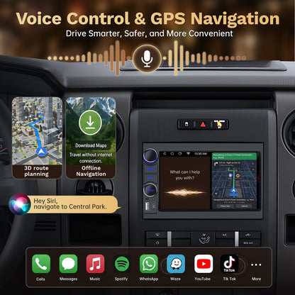 [4Core + 64G ROM] Car Radio Stereo for Ford F150 2004-2008: 7" Touch Screen Head Unit with Wireless Carplay Android Auto Bluetooth 5G-WiFi GPS RDS EQ HiFi FM Mirror Link SWC Backup Camera