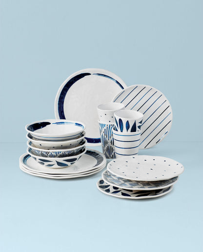 Lenox 895323 Blue Bay Melamine 16-Piece Dinnerware Set, Lightweight Melamine Material