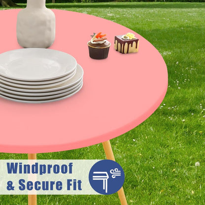 Moosfor Round Spandex Tablecloth, Elastic Fitted Waterproof Tablecloths for 25"-30" Tables, Stretch Washable Picnic Table Cover for Camping, Dining, Indoor and Outdoor,Coral Red