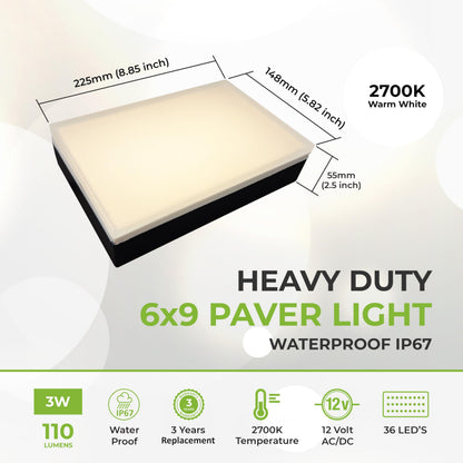 LUMENGY Paver Light 6X9 Inch (5.82 x 8.85 inches) 2700K, Brick Lighting for Pavers, Driveways, Pathways, Patios, Inground & Garden, 12V Waterproof, Drive-Over Rated
