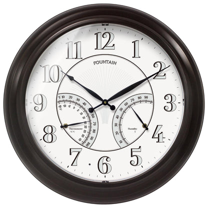 FOUNTAIN DESIGNS 24" Jameson in/Outdoor Lighted Clock, Self-Illuminated, Waterproof, 3 in 1 Weather Station (Thermometer & Hygrometer), Metal Clock, Oil Rubbed Bronze Finish(Night Light)