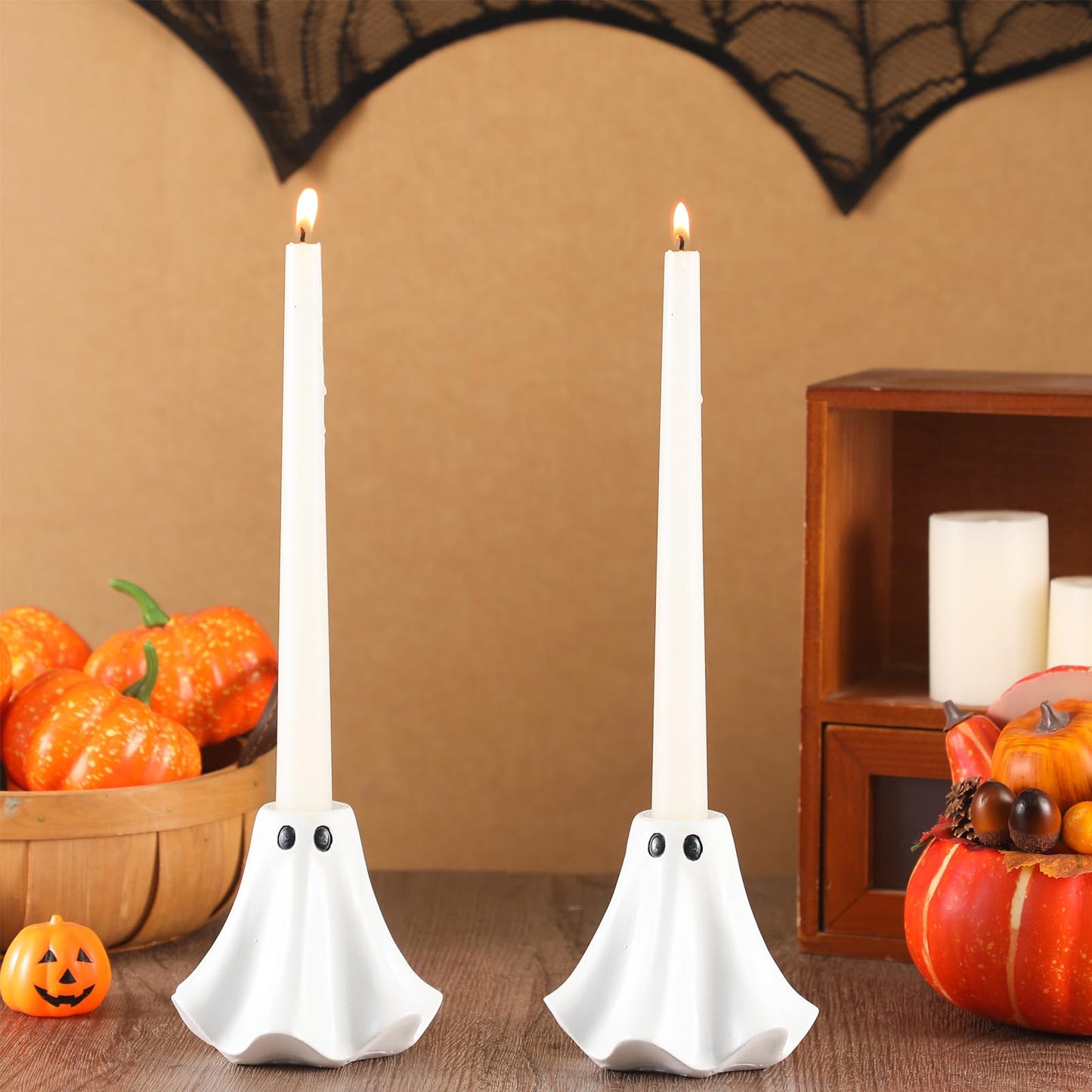 Conelist 2 Pcs Halloween Ghost Candlestick Holders Cute Ghost Shape Candle Stick Holders Ceramic Taper Candle Holder for Halloween Wedding Party Holiday Office Home Decor Gift