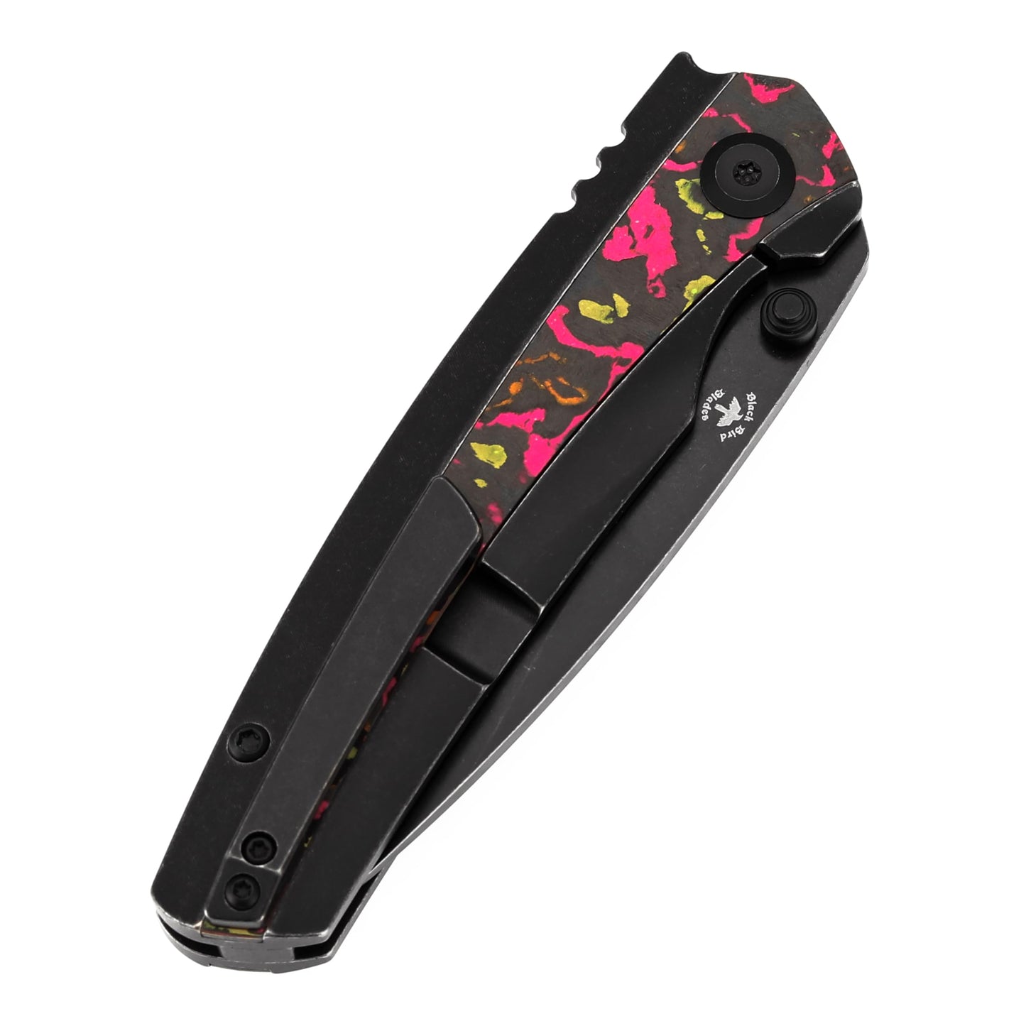 KANSEPT Raven Pocket Knife,3.14''Stonewashed CPM 20CV Sharp Blade,Black Titanium Layin Flo Party Camocarbon with Sturdy Frame Lock,Thumb Stud Pocket Clip for Edc,Camping Survival Hiking Knives K2109A6