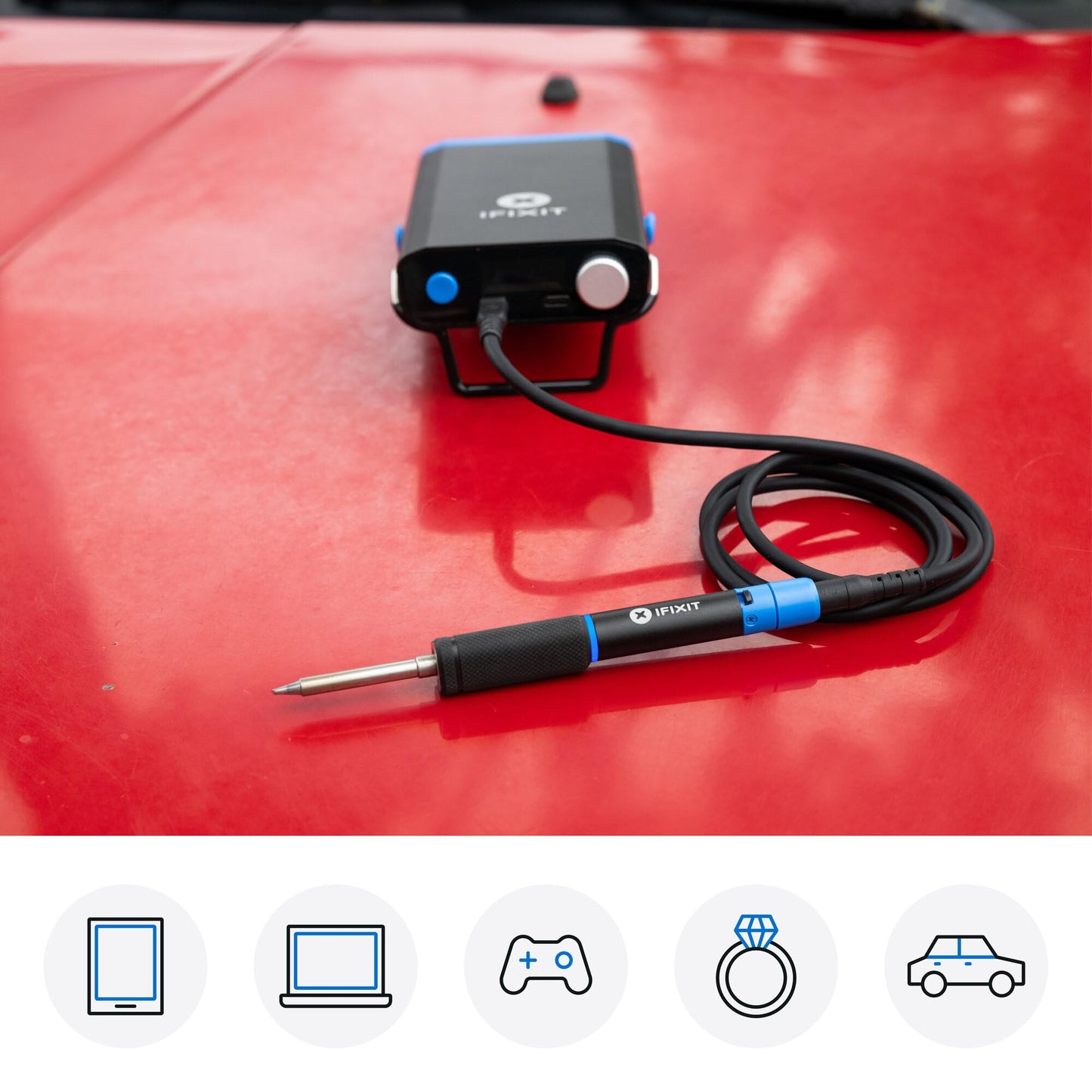 iFixit FixHub Portable Soldering Station - Quick Heat-Up, Two Smart Ports, Customizable Firmware, Repairable Parts, App Connection, Lead-Free Solder