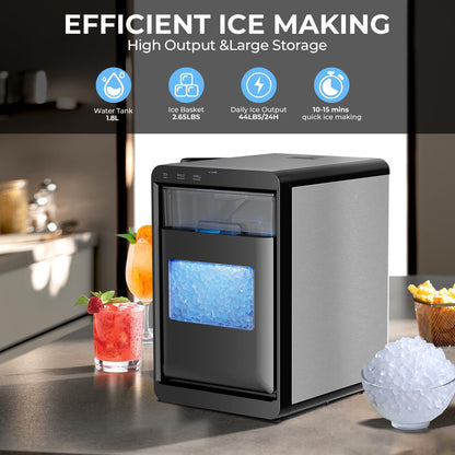 Antarctic Star Nugget Ice Maker Countertop - 44LB/Day, Self-Cleaning Portable Ice Machine with LED Display, 10-15 Minute Fast Ice Making for Home/Office/Bar