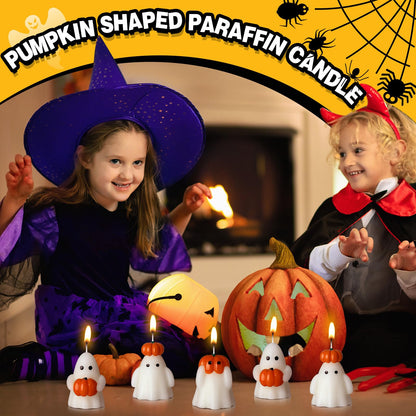 Tondiamo 4 Pcs Halloween Ghost Candle Large Pumpkin Spooky Ghost Shaped Candles Tea Lights Goth Gifts for Halloween Party Favor Table Decoration(White,Orange,Classic Style)