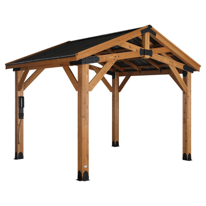 Backyard Discovery Norwood 12 ft. x 10 ft. Cedar Wood Gazebo Pavilion,Thermal Insulated Hard Top Steel Roof, Durable, Supports Snow Loads and Wind Speed, Rot Resistant, Backyard, Deck, Garden, Patio