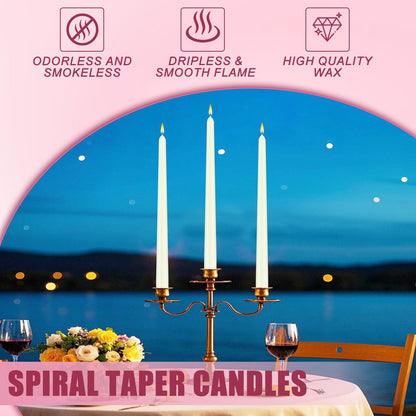 CACASO 12 Pack Candles,10 Inch Dripless Candle, Ivory Spiral Candlesticks, Long Unscented Candle Sticks for Party Dinner Wedding Home Decoration