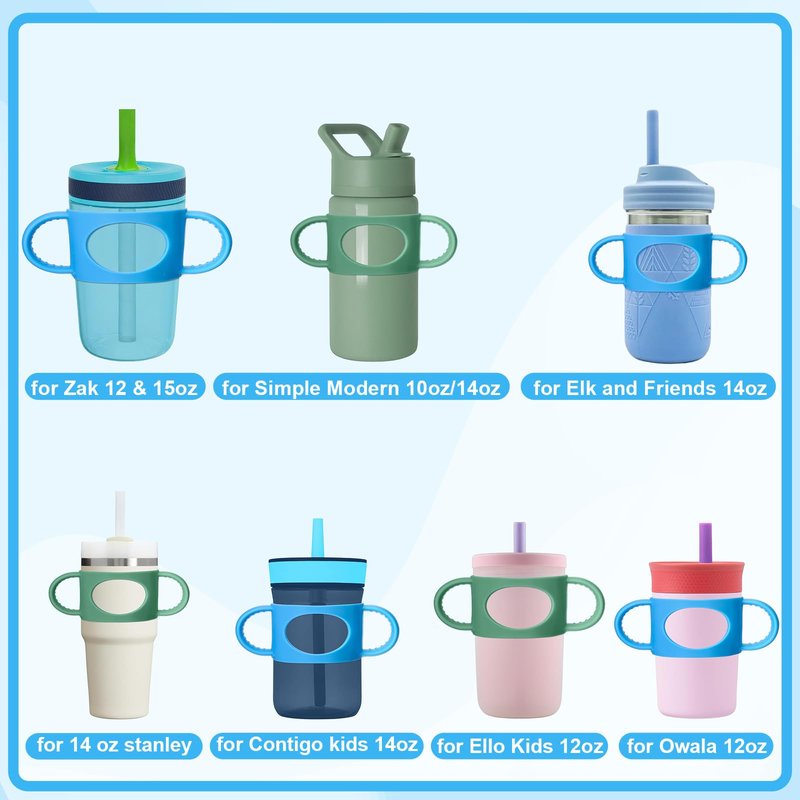 Mity rain Cup Grip Compatible with Owala Toddler Cup - Kid Cup Silicone Dual-Handle Fit for Owala 12oz, for Zak 12oz 15oz, for Stanley 14oz, Kid Water Bottle Handle Tumblers Accessories (Green+Blue)