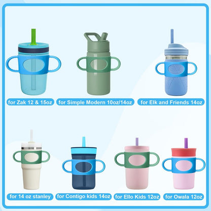 Mity rain Cup Grip Compatible with Owala Toddler Cup - Kid Cup Silicone Dual-Handle Fit for Owala 12oz, for Zak 12oz 15oz, for Stanley 14oz, Kid Water Bottle Handle Tumblers Accessories (Green+Blue)